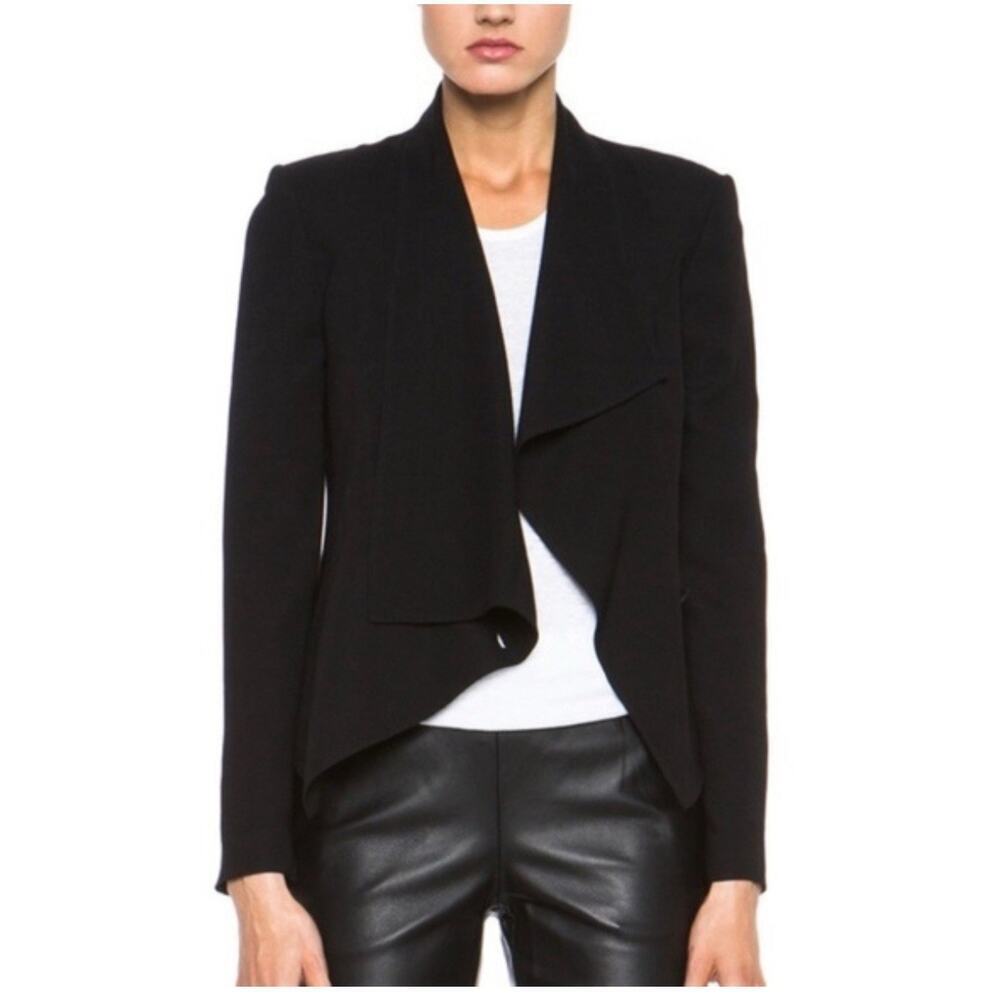 HELMUT LANG Blazer XS Black Tux Cropped Hidden Button Closure Asymmetric Career